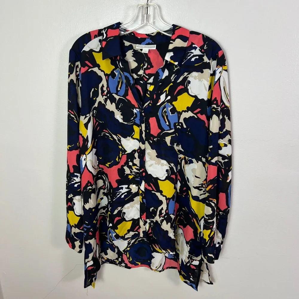 Dana Buchman Womens XL Abstract Floral Button Up Blouse Multicolor Long Sleeve - Picture 5 of 9